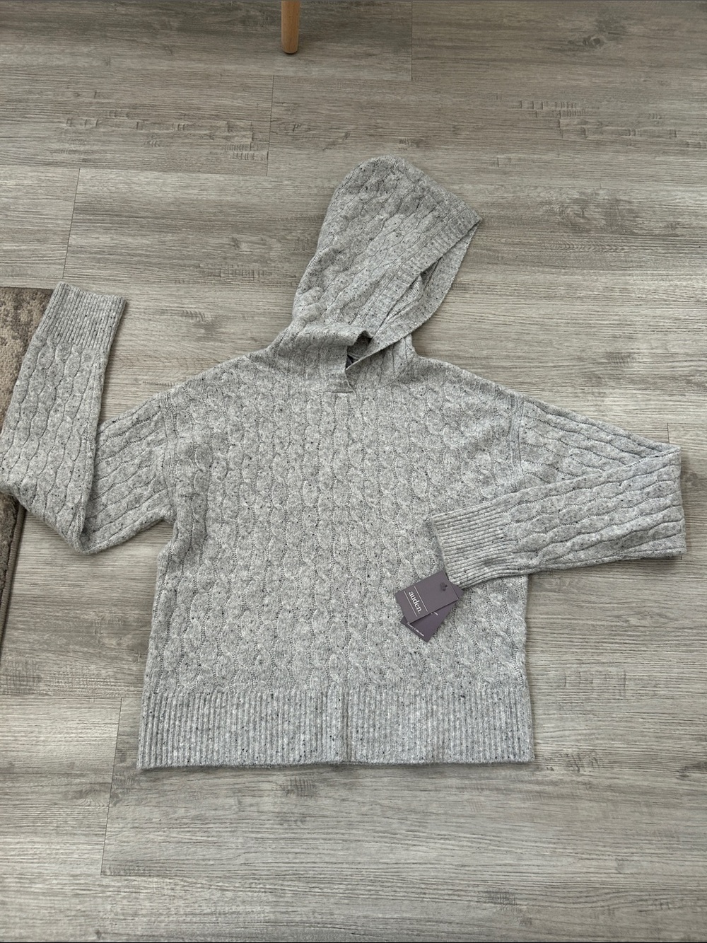 Auden Light Gray Cable-Knit Hooded Sweater